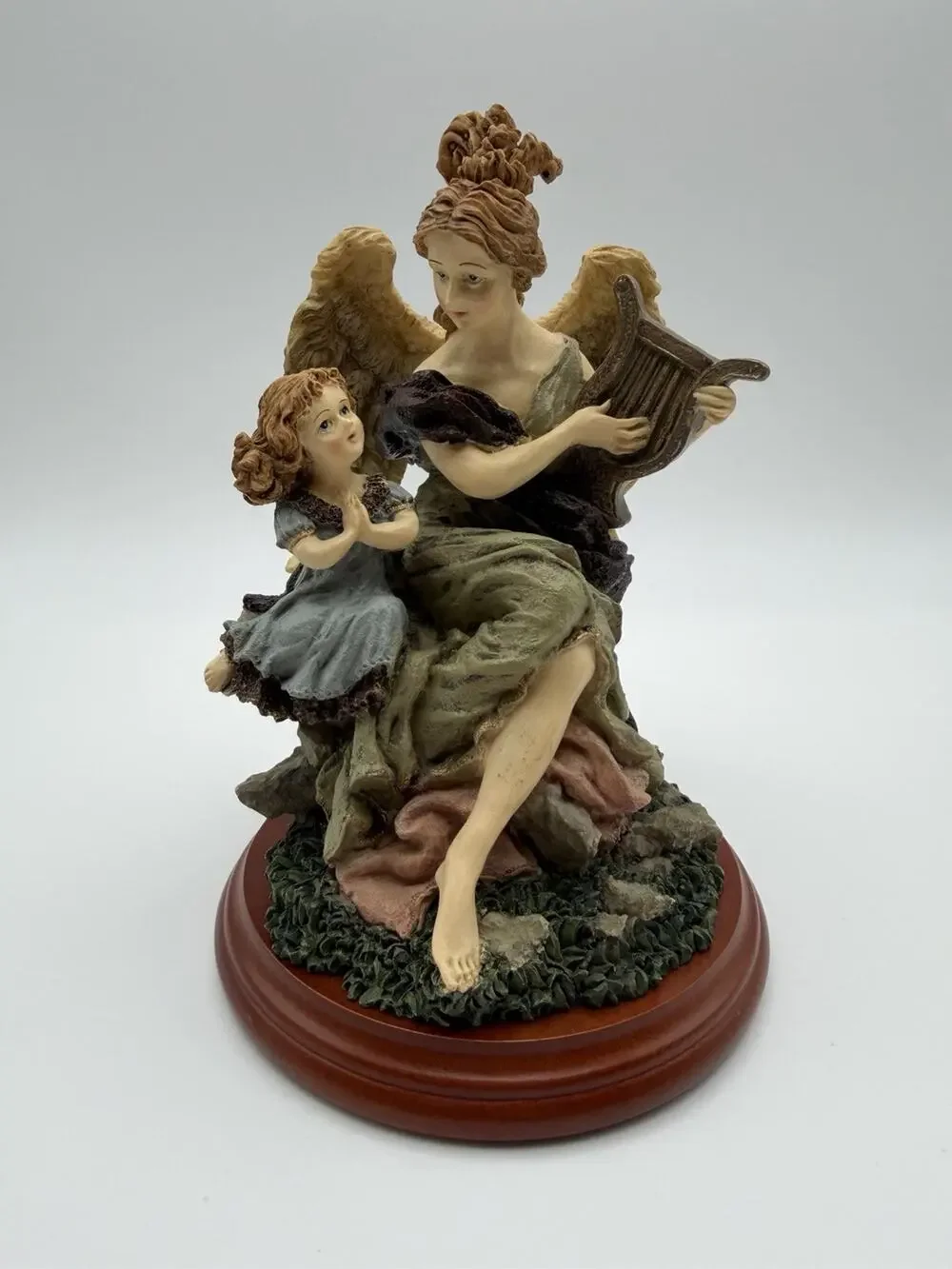 House of Lloyd Vintage Angel Playing Harp w/Child Resin Figurine 7